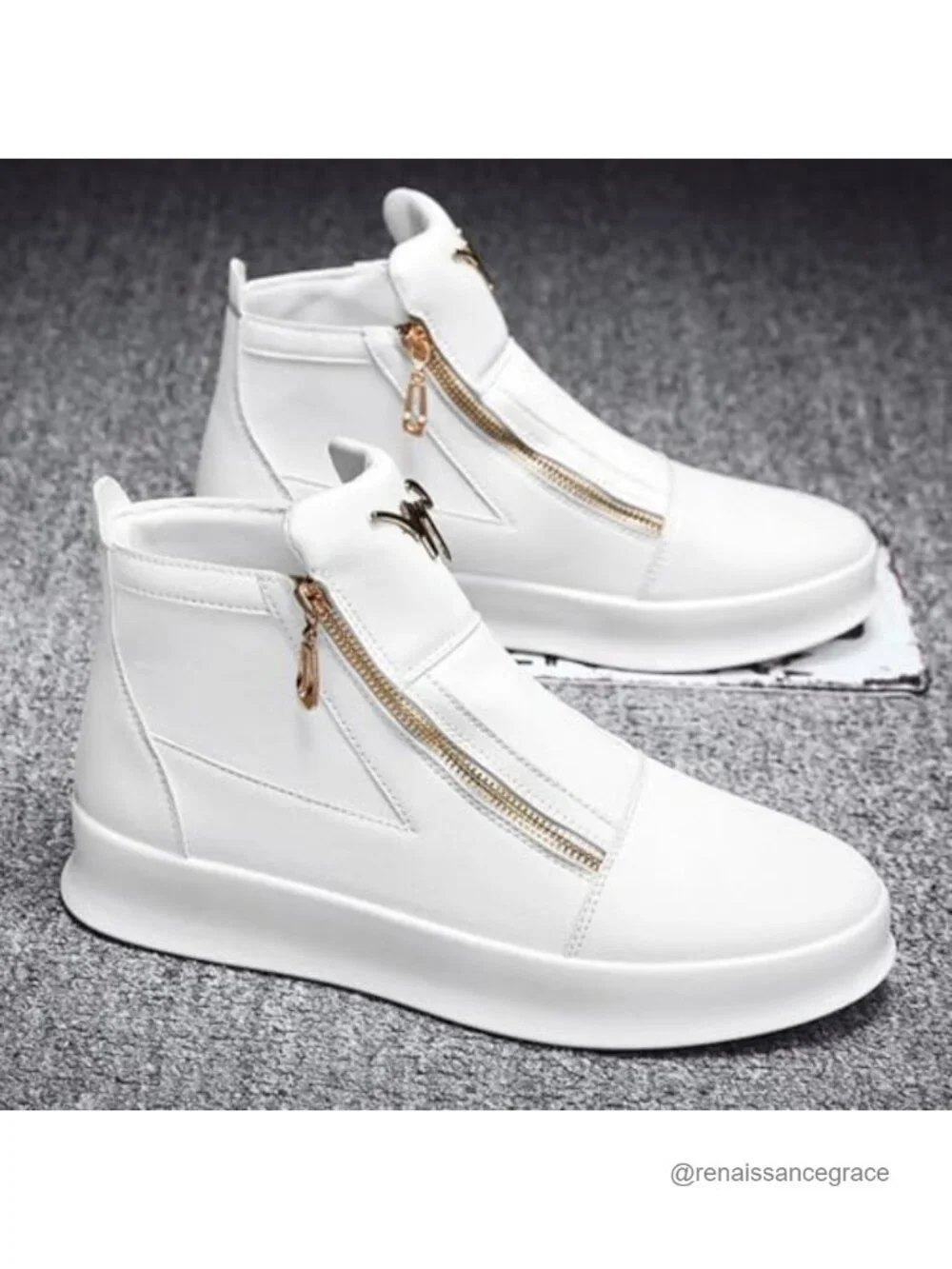 High-Top Leather Sneakers with Gold Zippers Fashion Street Wear Cushioned Ankle
